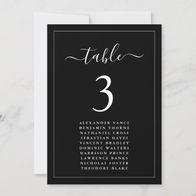 Convite Modern Minimalist Black Seating Chart Table Card (Frente)