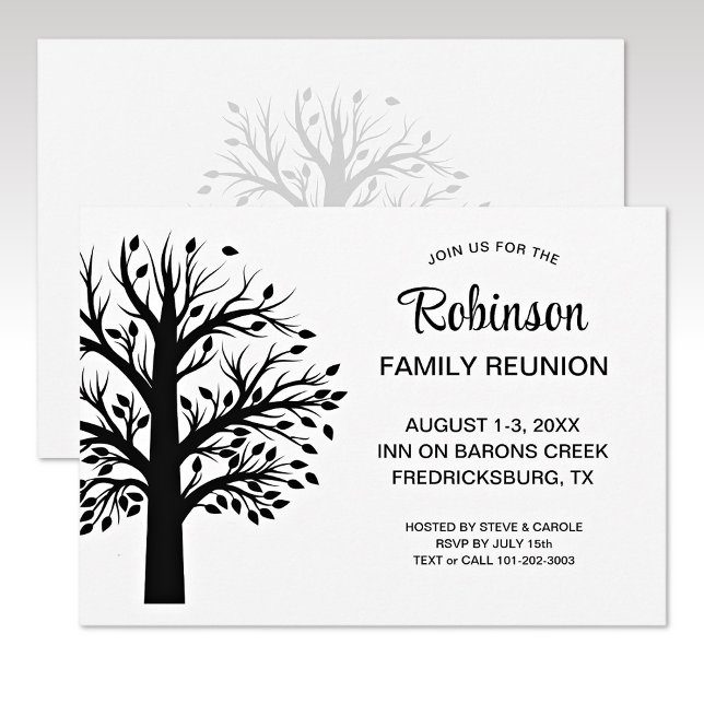 Convite Modern Minimalist Black-White Family Reunion Tree (Criador carregado)