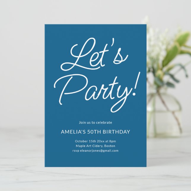 Convite Modern Minimalist Blue Birthday Party Chic (Em pé/Frente)