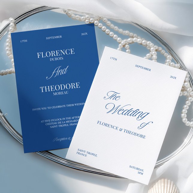 Convite Modern Minimalist Blue & White Wedding (Modern Minimalist Blue & White Wedding Invitation)