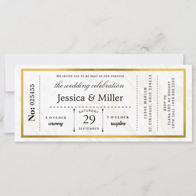 Convite Modern Minimalist Boarding Pass Wedding Invitation (Frente)