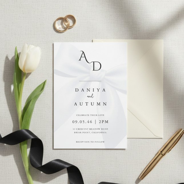 Convite Modern Minimalist Bow Black & White Wedding (Criador carregado)