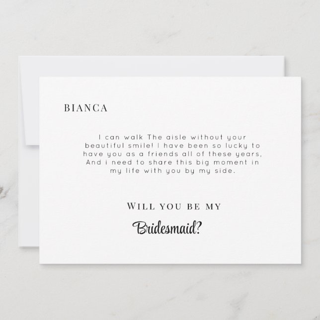 Convite Modern Minimalist Bridesmaid Proposal Card (Verso)