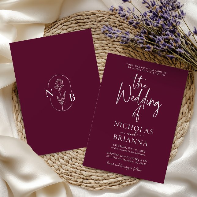 Convite Modern Minimalist Burgundy Wedding Classic (Criador carregado)