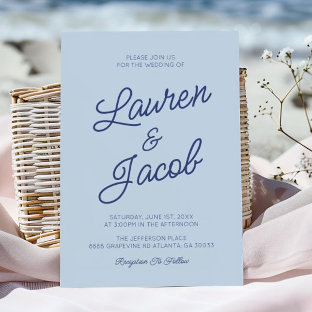 Convite Modern Minimalist Coastal Blue Wedding (Criador carregado)