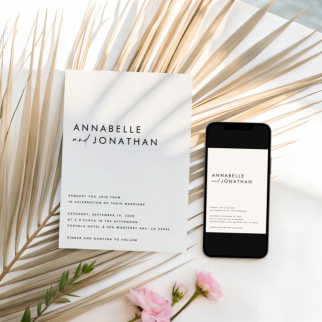 Convite Modern Minimalist Cream & Black Script Wedding  (Criador carregado)
