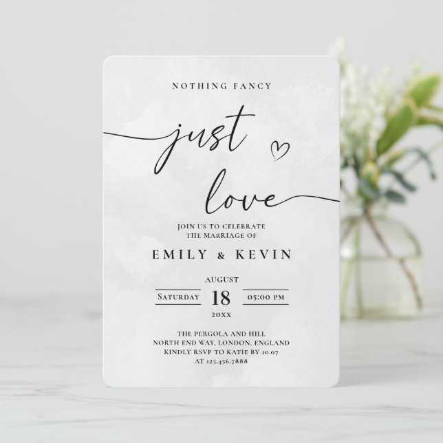 Convite Modern Minimalist Cute Script Black White Wedding  (Em pé/Frente)