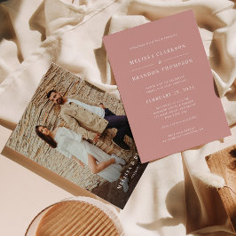Convite Modern Minimalist Dusty Rose Photo Wedding