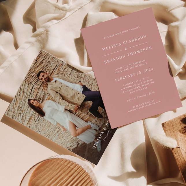 Convite Modern Minimalist Dusty Rose Photo Wedding (Criador carregado)