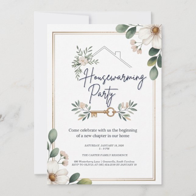Convite Modern Minimalist Editable Housewarming Invitation (Frente)