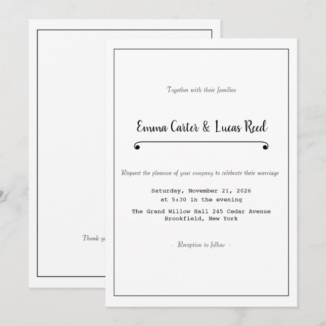 Convite Modern Minimalist Editable Wedding Invitation (Frente/Verso)