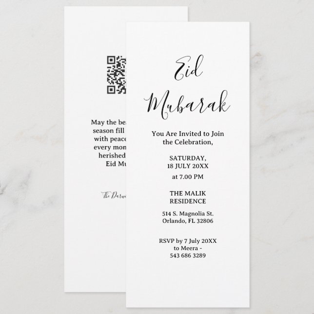 Convite Modern Minimalist Eid Mubarak Invitation | QR Code (Frente/Verso)