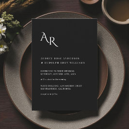 Convite Modern Minimalist Elegant Black White Wedding