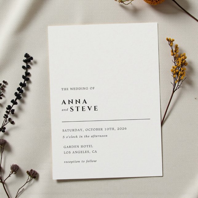 Convite Modern Minimalist Elegant Black White Wedding (Modern Minimalist Elegant Black White Wedding Invitation)