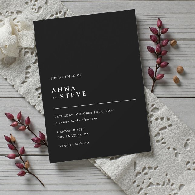 Convite Modern Minimalist Elegant Black White Wedding (Modern Minimalist Elegant Black White Wedding Invitation)