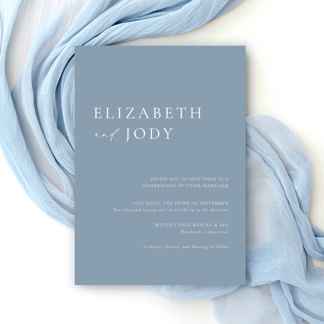 Convite Modern Minimalist Elegant Dusty Blue Wedding  (Criador carregado)