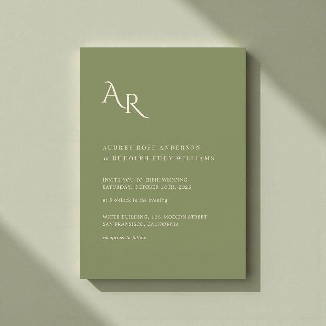 Convite Modern Minimalist Elegant Green Cream Wedding (Criador carregado)