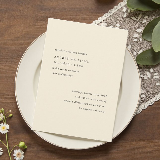 Convite Modern Minimalist Elegant Simple Cream Wedding (Criador carregado)