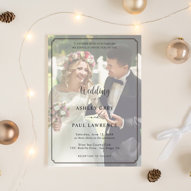 Convite Modern Minimalist Full Photo Overlay Wedding  (Modern Photo Front Love Wedding invitation)