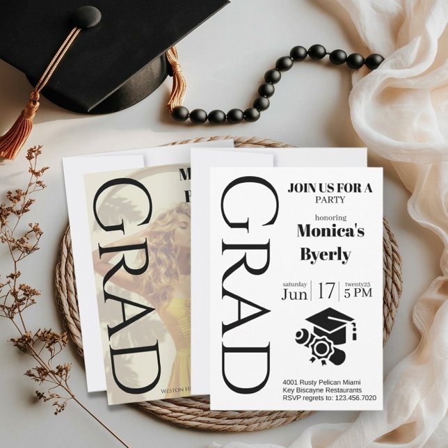 Convite Modern Minimalist Graduation Party Invitation  (Criador carregado)