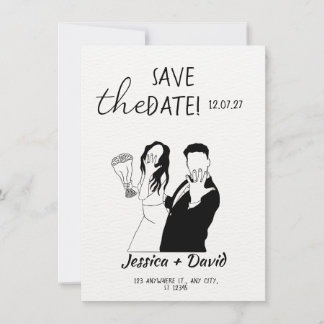 Convite Modern Minimalist Line Art Bride and Groom Wedding