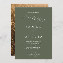 Convite Modern Minimalist Olive Green Photo Wedding Invita