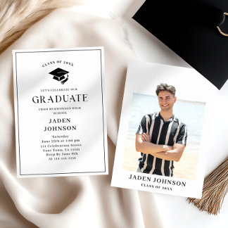 Convite Modern Minimalist One PHOTO Graduation Party