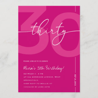 Convite Modern Minimalist Pink 30th Birthday Party