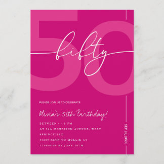 Convite Modern Minimalist Pink 50th Birthday Party