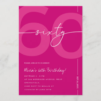 Convite Modern Minimalist Pink 60th Birthday Party