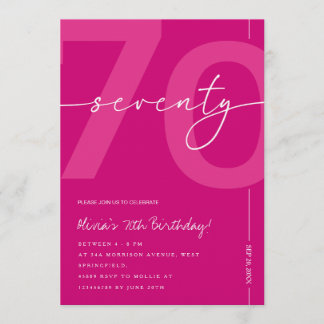 Convite Modern Minimalist Pink 70th Birthday Party