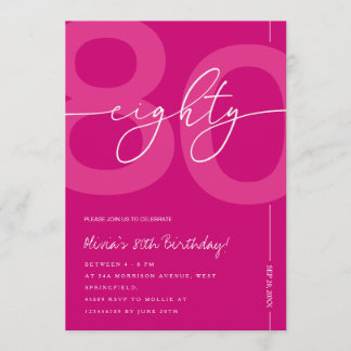 Convite Modern Minimalist Pink 80th Birthday Party