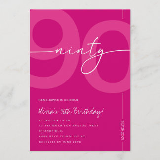 Convite Modern Minimalist Pink 90th Birthday Party