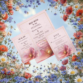Convite Modern Minimalist Pink and Gold Wedding Invitation