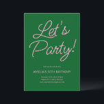 Convite Modern Minimalist Pink Green Birthday Party Chic<br><div class="desc">This birthday party invitation features playful pink script lettering on a rich green background for a bold yet elegant look. The flowing typography feels celebratory while staying clean and modern. A versatile design that works beautifully for milestone birthdays,  cocktail parties,  or festive gatherings.</div>