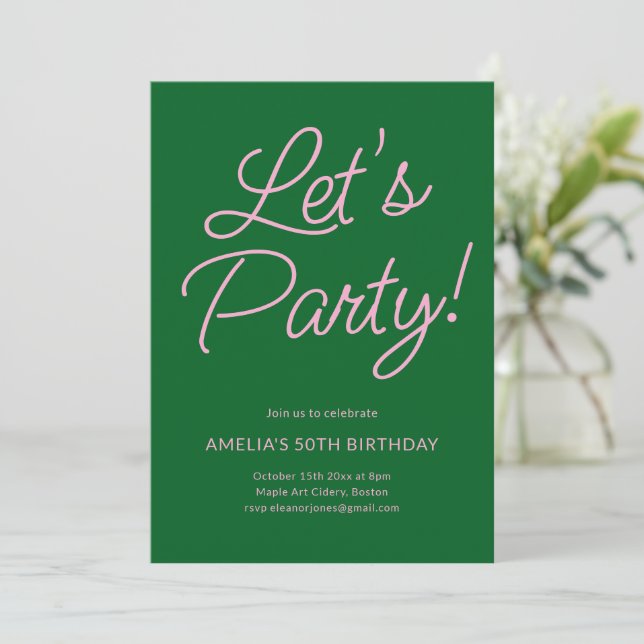 Convite Modern Minimalist Pink Green Birthday Party Chic (Em pé/Frente)