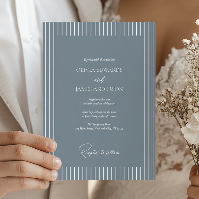 Convite Modern Minimalist Pinstripe Wedding Invitation (Criador carregado)
