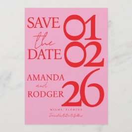Convite Modern Minimalist Red Pink Save the Date