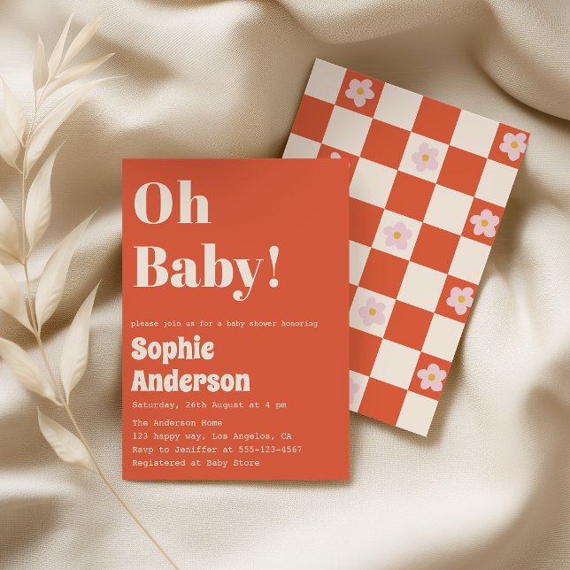 Convite Modern Minimalist Retro Coral  Oh Baby Shower (Criador carregado)