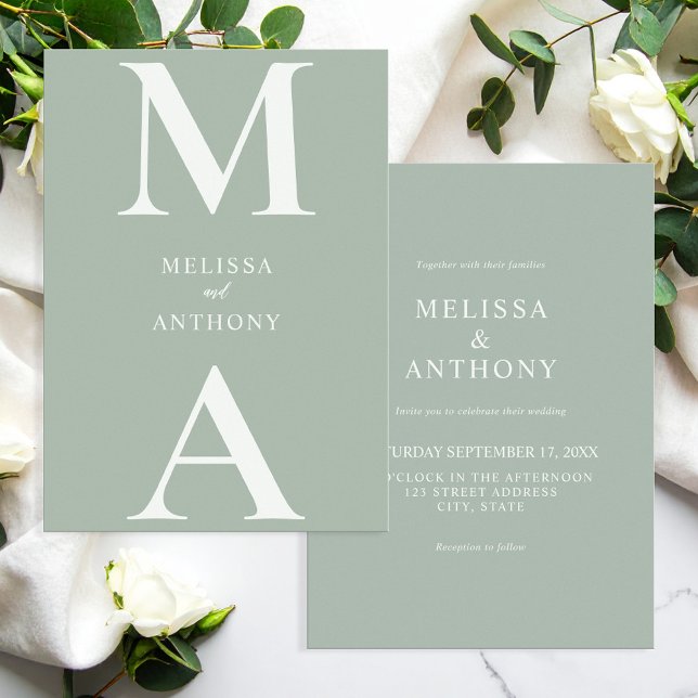 Convite Modern Minimalist Sage Green Wedding (Criador carregado)