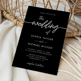 Convite Modern Minimalist Script Black Wedding