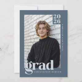 Convite Modern Minimalist Slate Blue Grey Photo Graduation