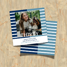 Convite Modern Minimalist Striped 30th Birthday Square