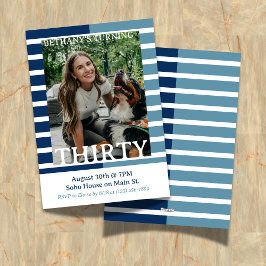 Convite Modern Minimalist Striped Thirtieth Birthday Photo