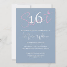 Modern Minimalist Sweet 16 Pink Blue Birthday