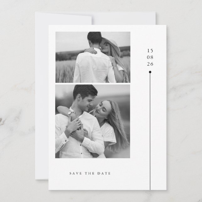 Convite Modern Minimalist Two Photo Wedding Save The Date (Frente)