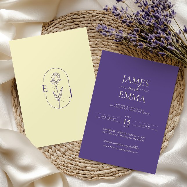 Convite Modern Minimalist Violet and Yellow Wedding (Criador carregado)