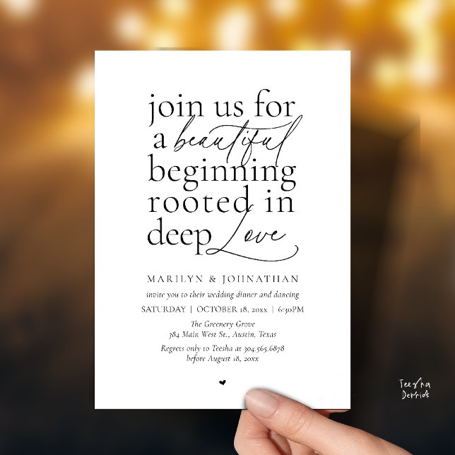 Convite Modern Minimalist Wedding Beautiful Love Dinner (Modern Minimalist Wedding Beautiful Love Dinner Invitation Card in Black and White)
