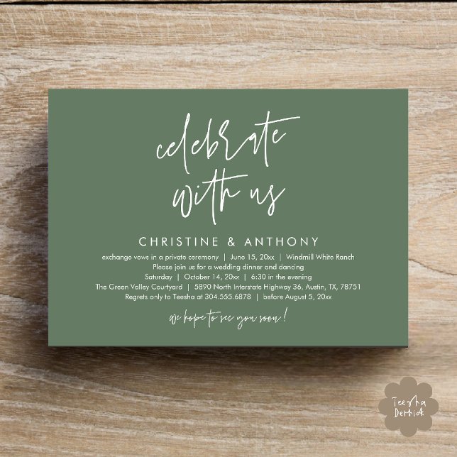 Convite Modern Minimalist Wedding Reception Dinner (Modern Minimalist Wedding Reception Dinner Invitation Card, Celebrate with us, in Sage Green)