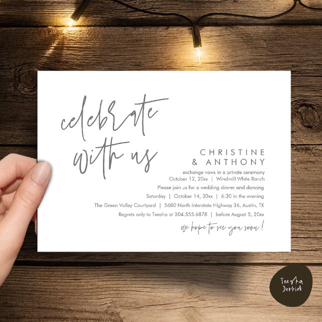 Convite Modern Minimalist Wedding Reception Dinner (Modern Minimalist Wedding Reception Dinner Invitation Card, Celebrate with us, in Grey)